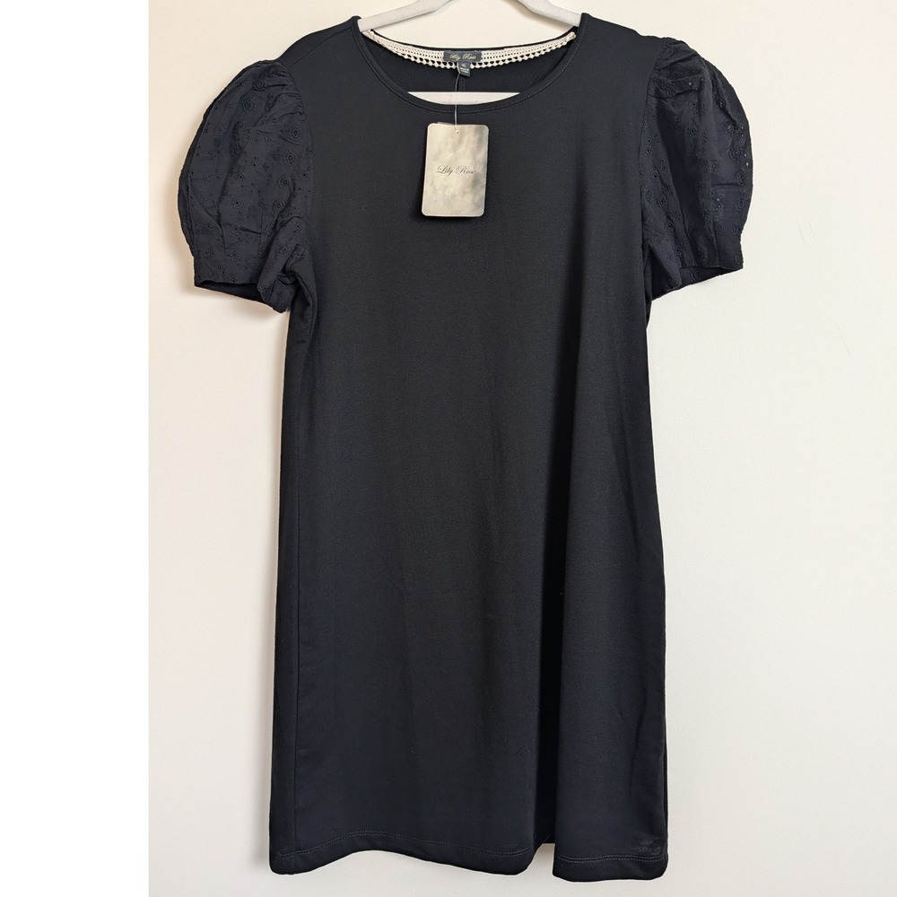 Lily Rose Juniors XL Black Puffed Eyelet Detail Short Sleeve Dress